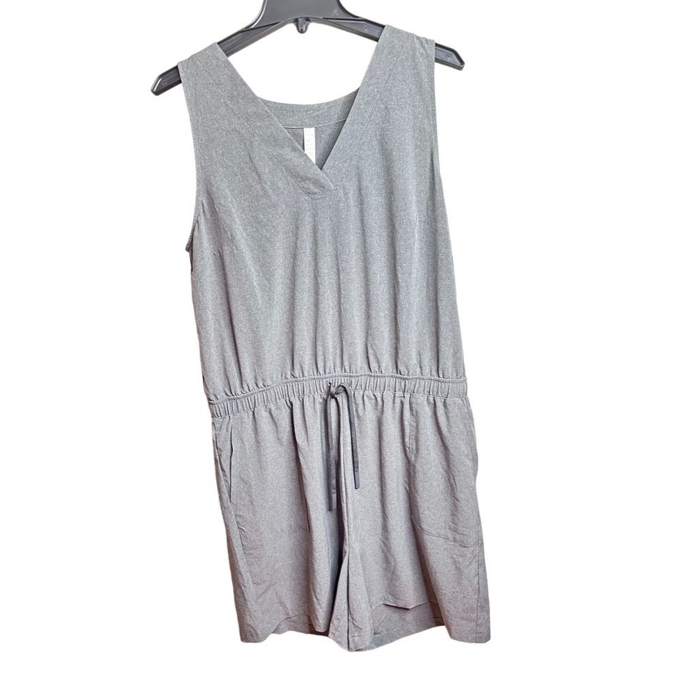 Romper Womens Gray Sleeveless Elastic Waist Tie Snap Top Pockets One Piece Large